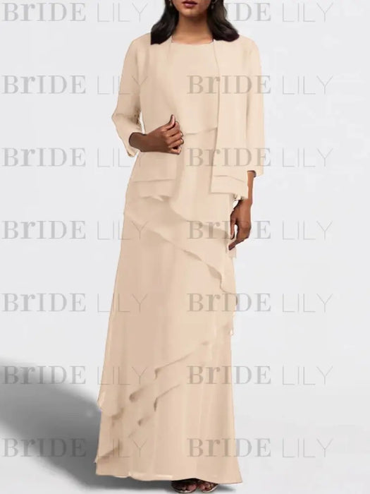 Floor-Length Mother of the Bride Sheath Dress with Matching Jacket