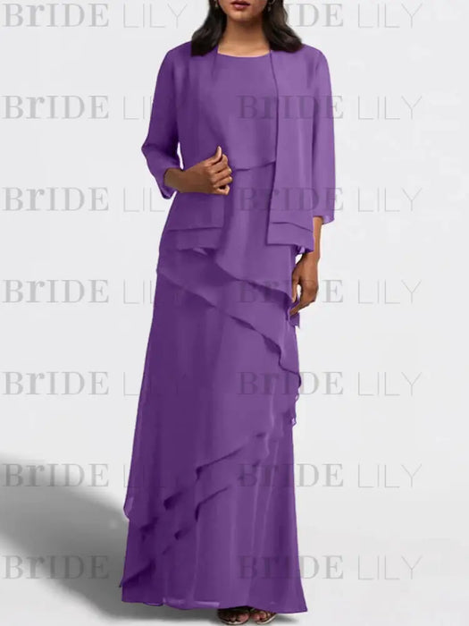 Floor-Length Mother of the Bride Sheath Dress with Matching Jacket