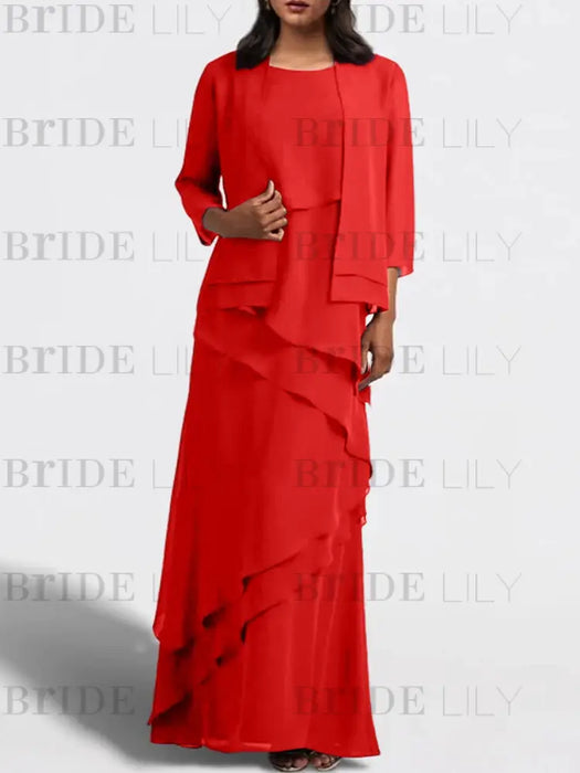 Floor-Length Mother of the Bride Sheath Dress with Matching Jacket