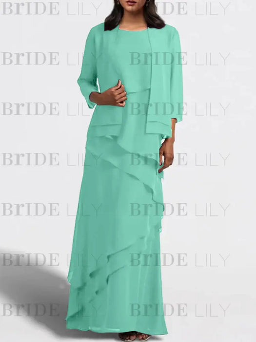 Floor-Length Mother of the Bride Sheath Dress with Matching Jacket
