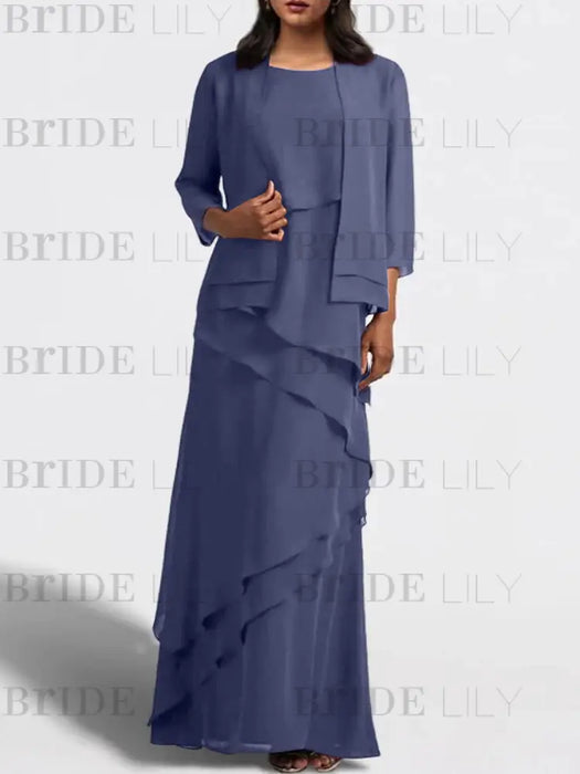 Floor-Length Mother of the Bride Sheath Dress with Matching Jacket