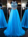 A-Line/Princess Jewel Sleeveless Sweep/Brush Train Beading Tulle Dresses - Prom Dresses