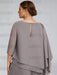 Back close-up of keyhole fastening on mauve grey chiffon tunic