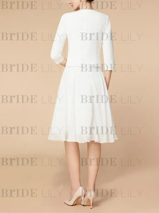 Knee-Length Mother of the Bride A-Line Dress with 3/4 Sleeves and Wraps