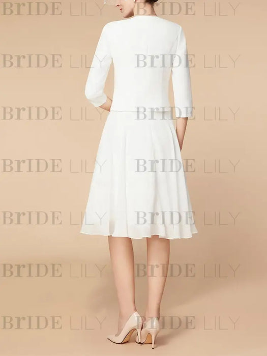 Knee-Length Mother of the Bride A-Line Dress with 3/4 Sleeves and Wraps