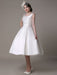 Ivory Wedding Dress Scoop Backless Knee Length Satin Wedding Gown misshow