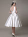 Ivory Wedding Dress Scoop Backless Knee Length Satin Wedding Gown misshow