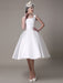Ivory Wedding Dress Scoop Backless Knee Length Satin Wedding Gown misshow