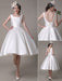 Ivory Wedding Dress Scoop Backless Knee Length Satin Wedding Gown misshow