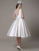 Ivory Wedding Dress Scoop Backless Knee Length Satin Wedding Gown misshow
