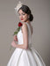 Ivory Wedding Dress Scoop Backless Knee Length Satin Wedding Gown misshow