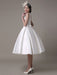 Ivory Wedding Dress Scoop Backless Knee Length Satin Wedding Gown misshow