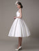 Ivory Wedding Dress Scoop Backless Knee Length Satin Wedding Gown misshow