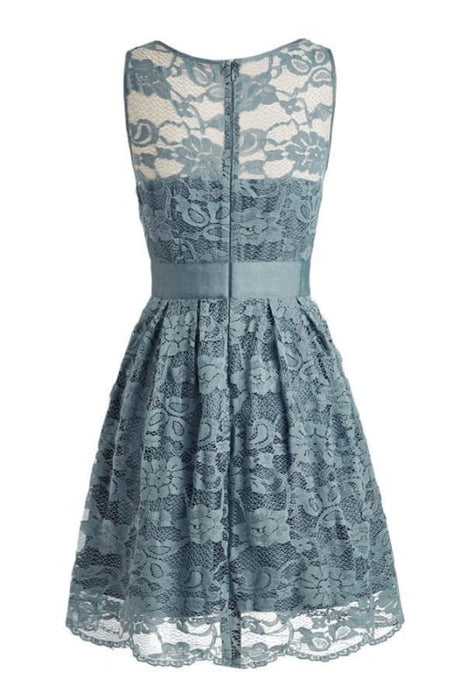 Knee-length Lace Sleeveless Blue Prom/Homecoming Dress - Prom Dresses