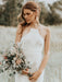 Boho Wedding Dress 2021 Lace A Line Halter Sleeveless Floor Length Bridal Gown With Train