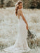 Boho Wedding Dress 2021 Lace A Line Halter Sleeveless Floor Length Bridal Gown With Train