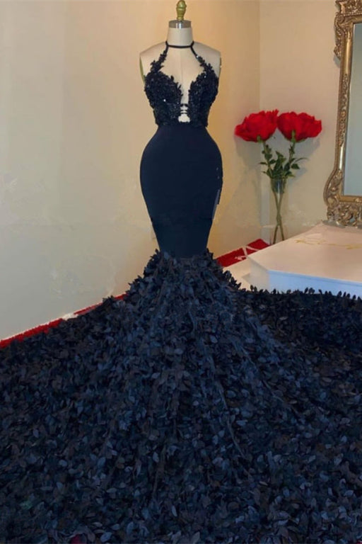 Lace Applique Mermaid Prom Gown in Deep Navy