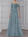 Lace bodice chiffon A-line mother of the bride dress in dusty blue