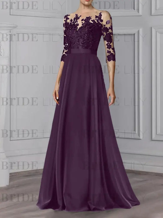 Lace and chiffon A-line mother of the bride gown in eggplant purple