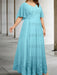 Plus size aqua chiffon gown with a sequin lace bodice and lace hem