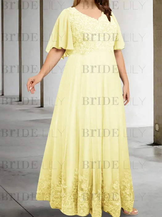 Daffodil plus size lace hem chiffon mother of the bride empire gown