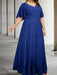 Dark Royal Blue plus size lace hem chiffon mother of the bride empire gown