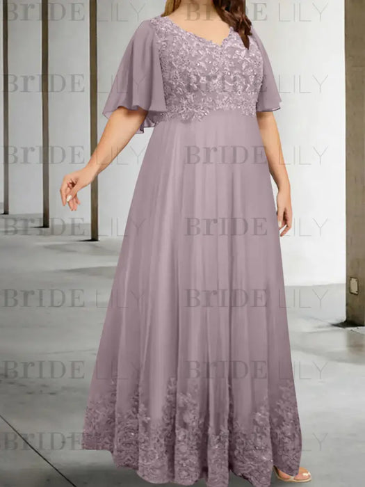 Dusk plus size lace hem chiffon mother of the bride empire gown
