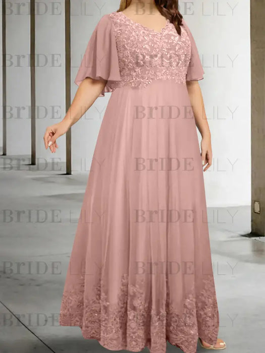 Dusty Rose plus size lace hem chiffon mother of the bride empire gown