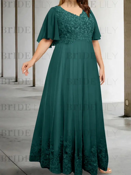 Emerald Green plus size lace hem chiffon mother of the bride empire gown