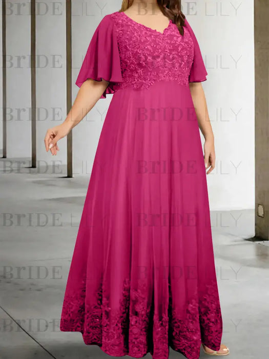 Fuchsia plus size lace hem chiffon mother of the bride empire gown