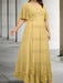 Gold plus size lace hem chiffon mother of the bride empire gown
