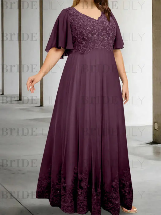 Grape plus size lace hem chiffon mother of the bride empire gown