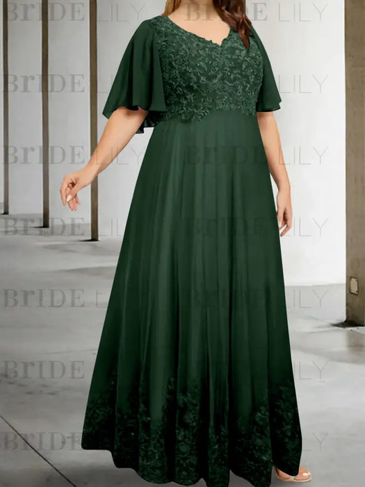 Green Black plus size lace hem chiffon mother of the bride empire gown