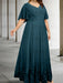 Ink Blue plus size lace hem chiffon mother of the bride empire gown