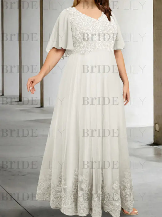 Ivory plus size lace hem chiffon mother of the bride empire gown