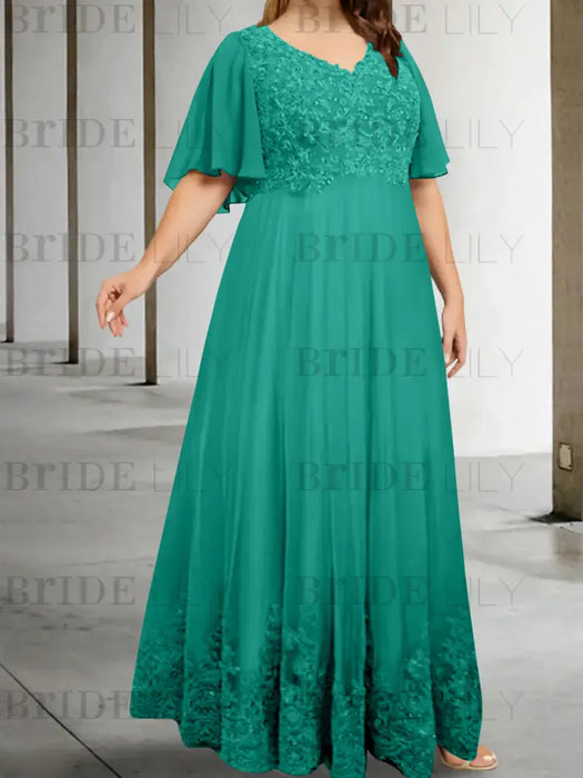 Jade plus size lace hem chiffon mother of the bride empire gown