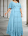 Light Blue plus size lace hem chiffon mother of the bride empire gown