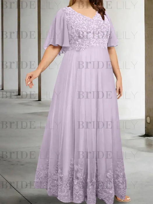Lilac plus size lace hem chiffon mother of the bride empire gown