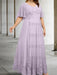 Lilac plus size lace hem chiffon mother of the bride empire gown
