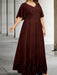 Plus size maroon chiffon gown with a lace bodice and lace hem