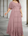 Mauve plus size lace hem chiffon mother of the bride empire gown