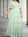 Mist Blue plus size lace hem chiffon mother of the bride empire gown