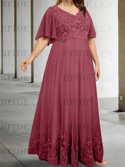 Mulberry plus size lace hem chiffon mother of the bride empire gown