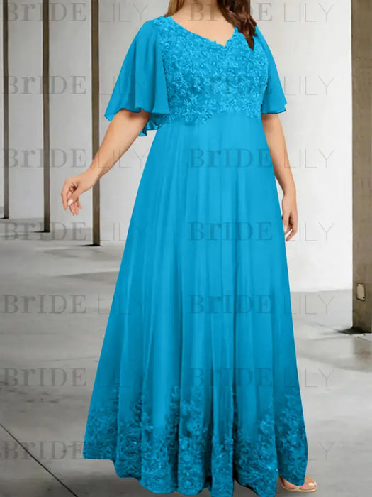 Ocean Blue plus size lace hem chiffon mother of the bride empire gown