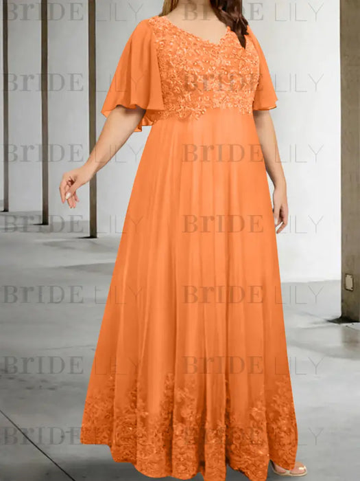 Orange plus size lace hem chiffon mother of the bride empire gown