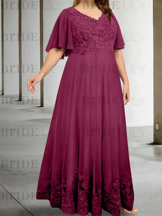 Orchid plus size lace hem chiffon mother of the bride empire gown