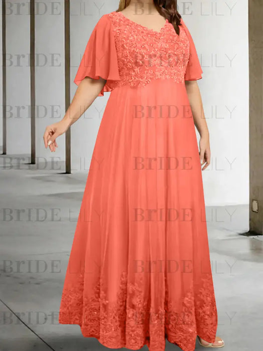 Papaya plus size lace hem chiffon mother of the bride empire gown