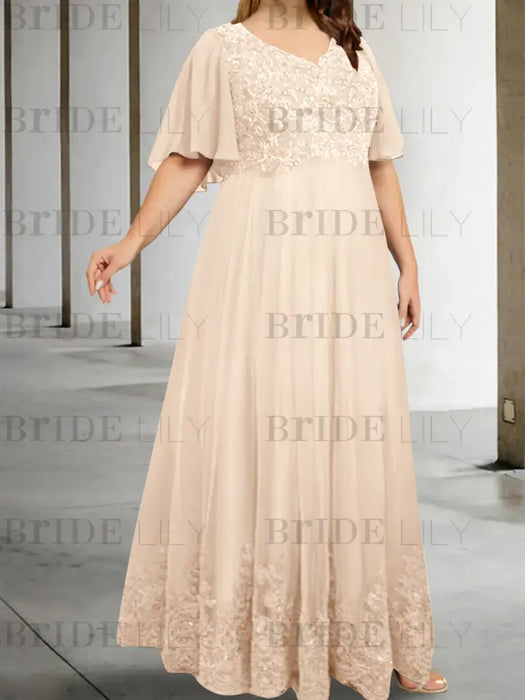 Pearl Pink plus size lace hem chiffon mother of the bride empire gown