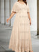 Pearl Pink plus size lace hem chiffon mother of the bride empire gown