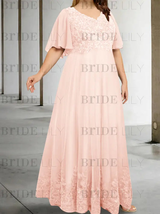 Petal plus size lace hem chiffon mother of the bride empire gown